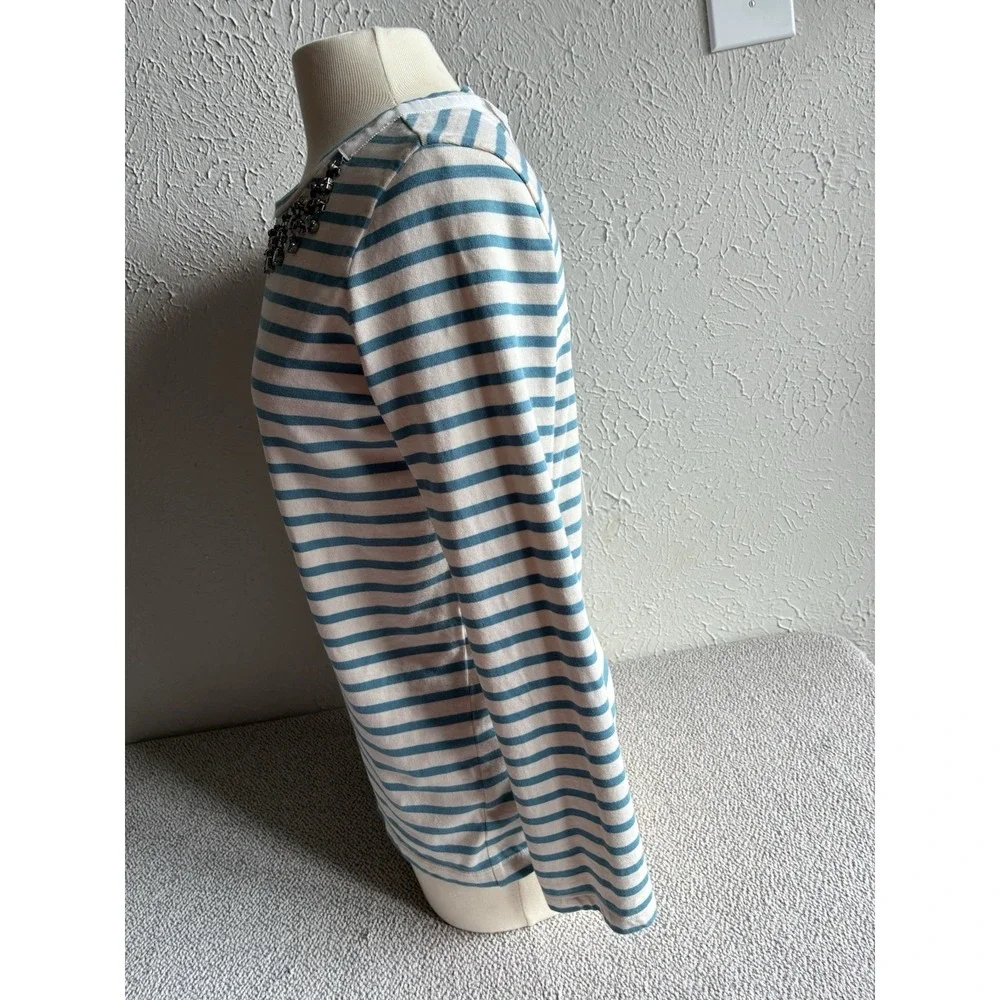 Tory Burch Embellished Striped Top Blue Cream Preppy Nautical Size S - Picture 11 of 14